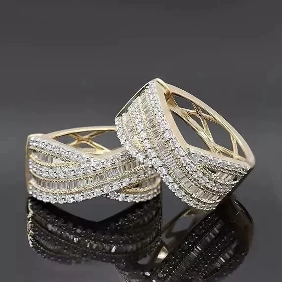 2Ct Baguette Cut Simulated Diamond Hoop Women's Earrings 14K Yellow Gold Plated - Image 4 of 4