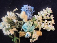Vintage Millinery Flower Collection Lot Blue White Aqua 1/4-2" H5633