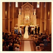 Vintage 1970's Wedding Day Ceremony Available Light Photo/Bridal Gown-Snapshot