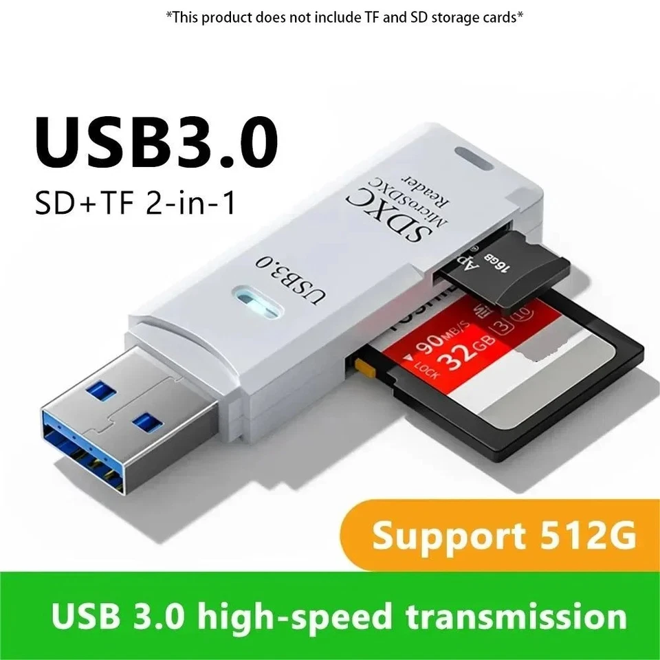 Lettore di schede SD USB 3.0 Micro SD SDHC SDXC MMC Mobile T-FLASH PC Laptop - Immagine 2 di 4