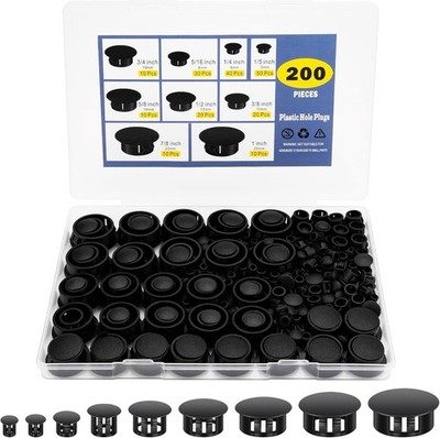 Plastic Nylon Hole Plugs, 200Pcs 9 Sizes Round Flush Type Panel Drill Hole Caps