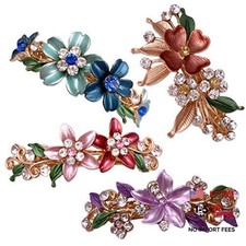 4PCS Colorful Vintage Flower Design Metal Small French Barrettes Hair Clasps