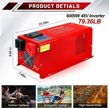 Low Frequency 6000W Inverter, 18000W Peak, LCD Display, DC 48V for RV & Home