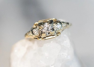 Authentic 1930s-40s | Hand fabricated Vintage Engagement Ring | Natural Diamonds