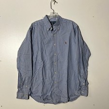 Ralph Lauren Mens Medium Blue Gingham Classic Fit Button Down Shirt Long Sleeve