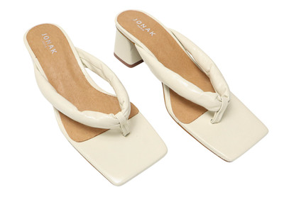 JONAK Schuhe Damen EU 38 Slip On String Heels Sandalen Creme Leder