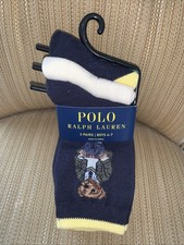 Polo Ralph Lauren Boys 3-Pairs Crew Socks POLO ARGYLE BEAR Shoe size 10-13