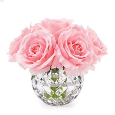 7 Large Stem Rose Artificial Flowers in Vase, Silk Flowers Arrangement in Rou...
