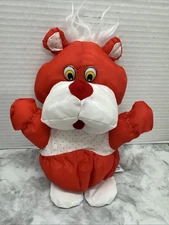 Vtg Dan Brechner Dog Bear Nylon Red and White Plush 9” Collectible