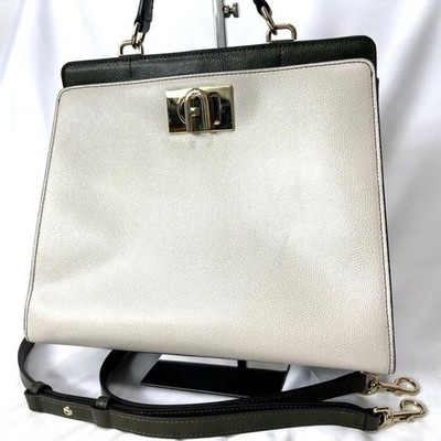 FURLA 1927 Multi-Color Leather 2Way Shoulder Bag Top Handle Authentic