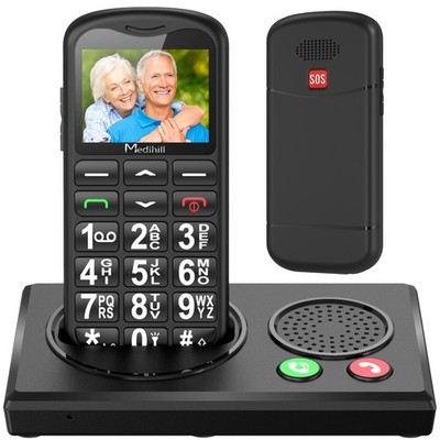 Big Button Mobile Cell Phone SOS for Elderly Senior with Base (Black) - MEDIHILL