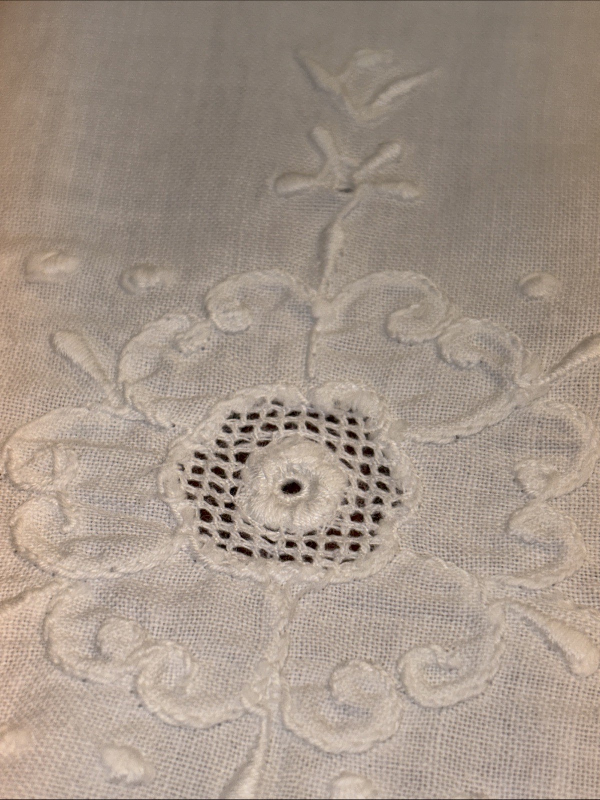 Vintage Antique Table Runner Or Dresser Scarf, Off White, Floral