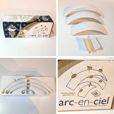 White Ceramic Toothpick Appetizer Display, Arch Shaped Easter Buffet Table Set