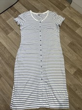 Jigsaw Blue White Stripe Button Through MIDI dress Size M Around 12-14 