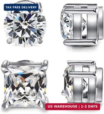 2 Pairs Magnetic Earrings for Men Women,CZ Clip On Studs,Stainless Steel 21