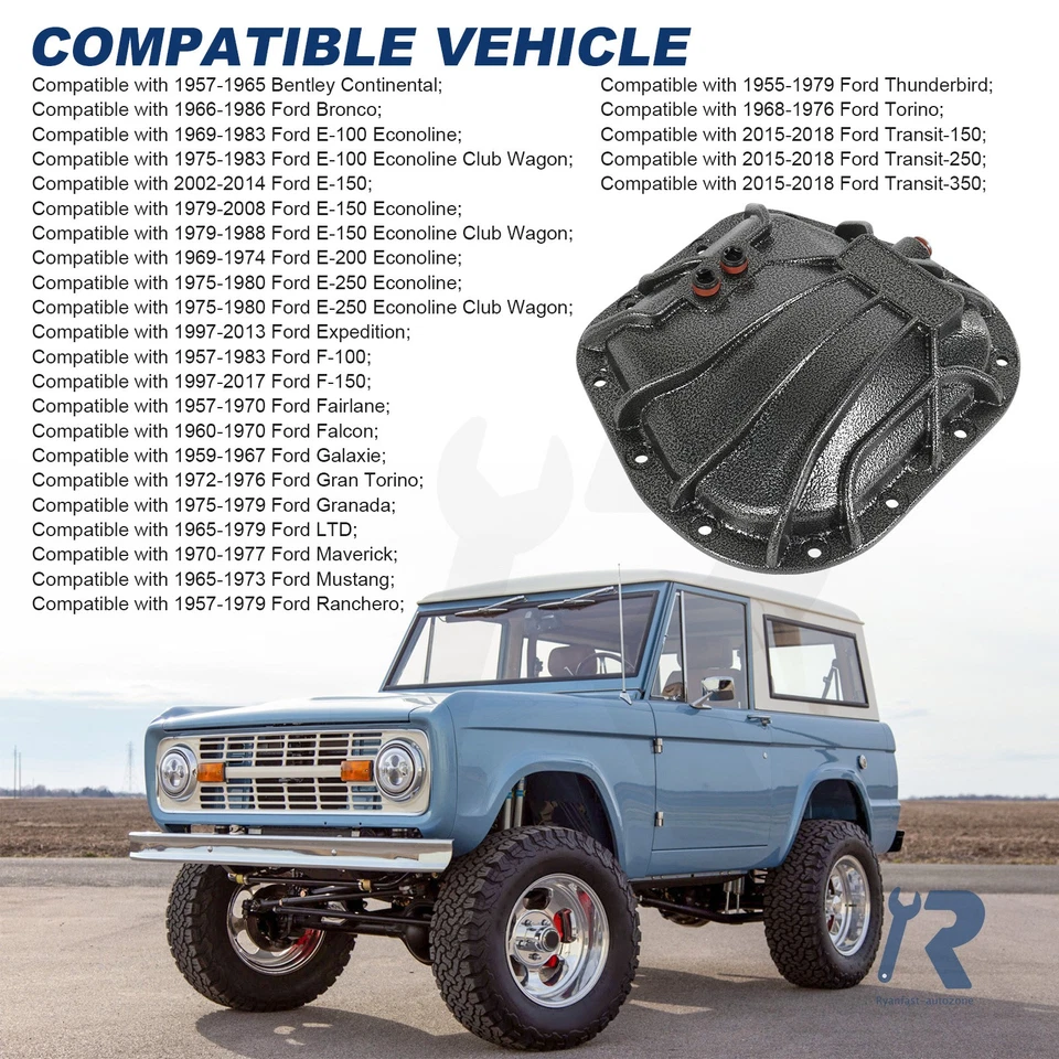 Cubierta diferencial apta para Ford 9.75" hierro nodular trasero 12 orificios de pernos 10023539 Foto 4 de 4