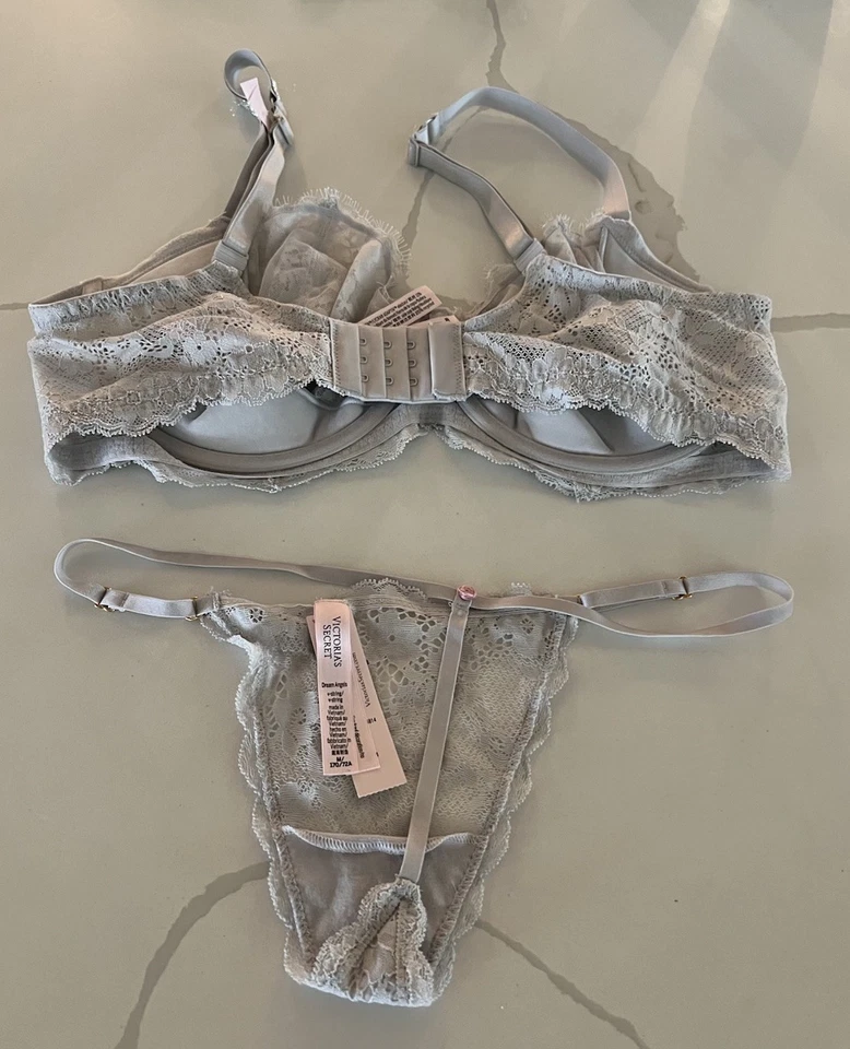Victoria’s Secret DA Conjunto de Sujetador y Bragas Sin Forro Correa Brillante Gris Encaje 38DD/Md Nuevo con Etiquetas Foto 4 de 4