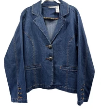 Vintage Bill Blass Women's Denim Jean Jacket Blazer Size Large Pockets Y2K 90's