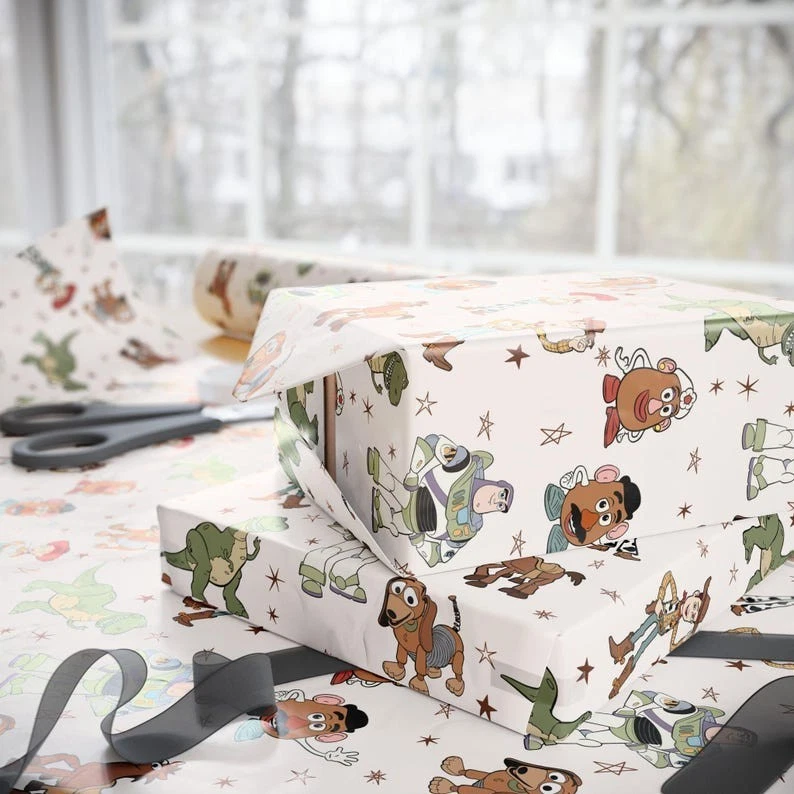 Papel de envolver vaquero y guardabosques espaciales, hojas envolventes de regalo de cumpleaños para niños Foto 3 de 4