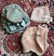 3 Antique Vintage Doll Hats Bonnets For Medium to Large Sized Dolls
