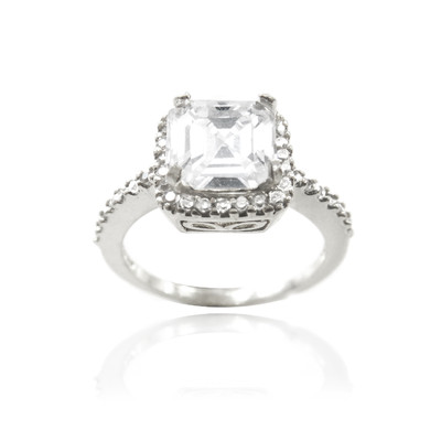 925 Silver 2 1/3ct Asscher-Cut CZ Ring S5