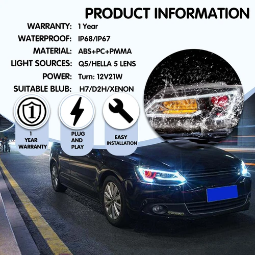 VLAND LED Headlights Fit 2011-2018 VW Jetta MK6 With Demon eye Lamp Assembly - Picture 3 of 9