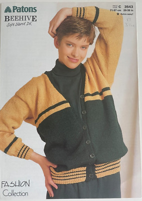 Damen Zweifarbige V-Ausschnitt Strickjacke STRICKMUSTER Knöpfe Langarm Patons 3543