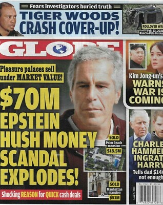 Globe Magazine Jeffrey Epstein Tiger Woods Prince Harry and Charles