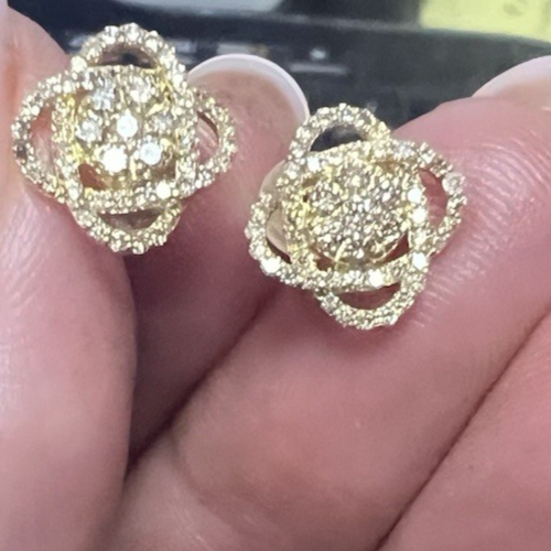 Funkelnde echte massive 18K Gelbgold natürliche Diamant Ohrstecker Blume Ohrringe 0,50 ctw - Bild 1 von 19