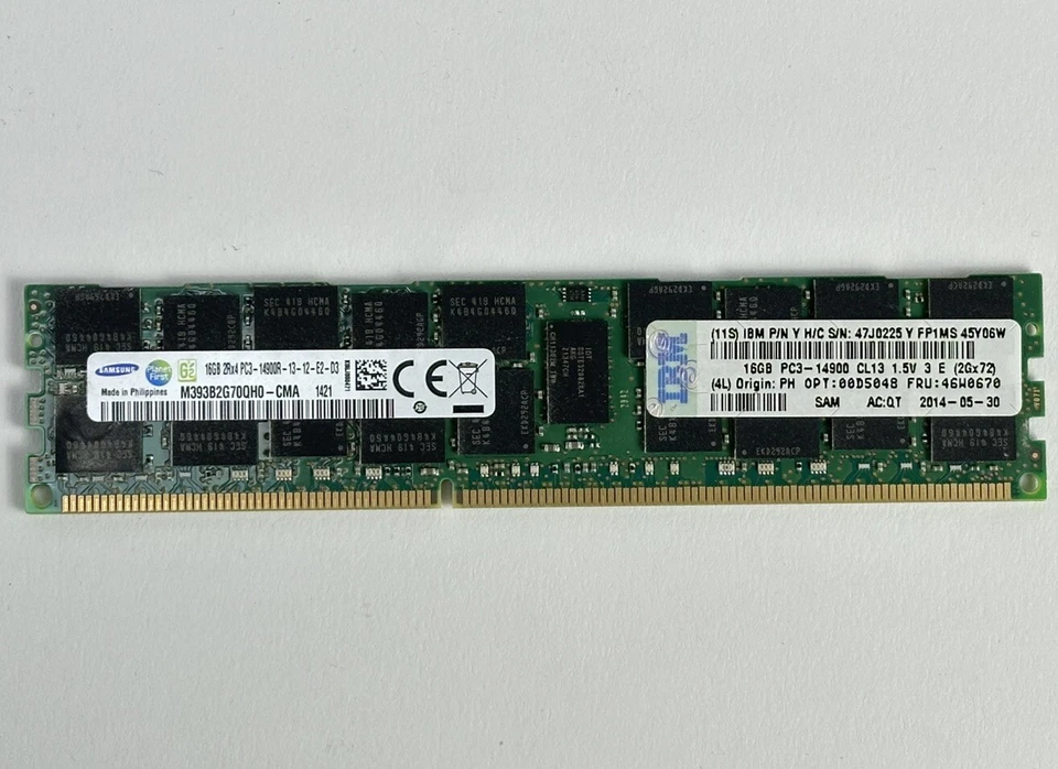 128GB IBM Lenovo Lot of 8x 16GB 2Rx4 PC3L-14900R ECC DDR3 RAM Memory 47J0225 - Image 3 of 4