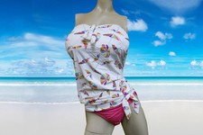 2 pc ANNE COLE Umbrella Print TANKINI Halter BATHING SUIT Swimsuit - Large L