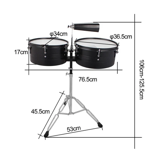 Glarry Percussion 13" 14" Timbales Drum Set with Stand and Cowbell Black Kit US - Picture 3 of 9