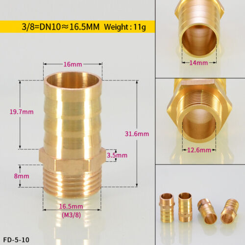 4mm-19mm Brass Male Thread x Hose Barb Tail Adapter Connector BSP 1/8" 1/4" 3/8" - Picture 24 of 25