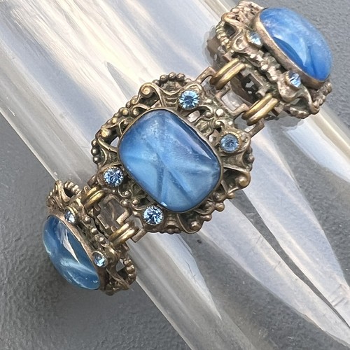 Vintage Czech Star Sapphire glass Bracelet . Art Deco Costume jewelry - Picture 9 of 9