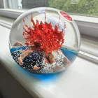 VTG Murano Art Glass Paperweight - Copper and Red Orange Coral Sea Underwater