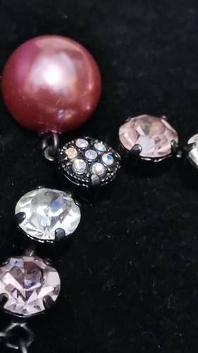BIJOUX VINTAGE BRACCIALE MORBIDO PERLINE STRASS ROSA BIANCO - Foto 2 di 2