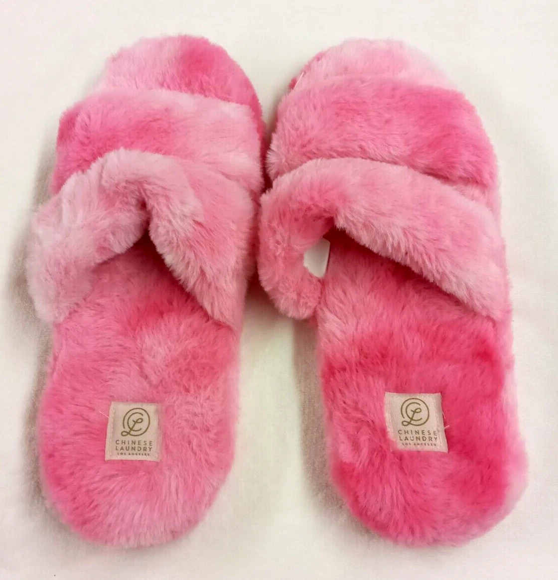 Chinese Laundry Pink Tie Dye Double Strap Fuzzy Slippers L 9 10