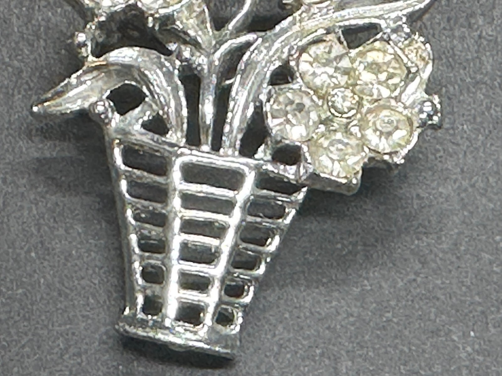 Vintage Flower Bouquet Basket Brooch Pin Rhinestones … Gem