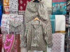 Indian Floral Block Print Hippie Cotton Women Pajama Set Sleepwear Dress PJ Set