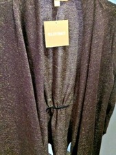Womens Small Open Cardigan Ellen Tracy Coffee Gold Sparkly Sweater Long Sleeves