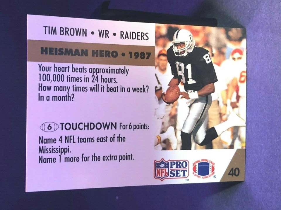 1991 FACT Pro Set Mobil #40 Tim Brown Heisman Hero - Pack Fresh - Rare - Image 2 of 2