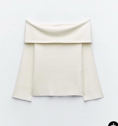 ZARA WOMAN WHITE BRUSHED RIBBED OFF-THE-SHOULDER SWEATER SIZE L - Picture 3 of 3