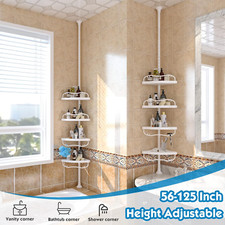 39"-125" high Tension Pole 4 Tiers Bathroom soap shampo holder Rack Shelve white