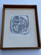 FRITZ FAISS LITGHOGRAPH WOODCUT PORTRAIT FACE MID CENTURY CUBISM EXPRESSIONIST