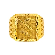 New genuine big picture men's 10k  sand gold ring, fierce eagle, adjustable