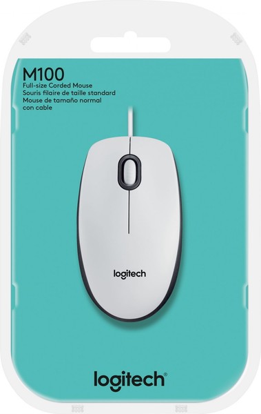 Logitech Maus B100 Optisch Mit Kabel 3 Tasten 800 Dpi Weiß 910-003360-image
