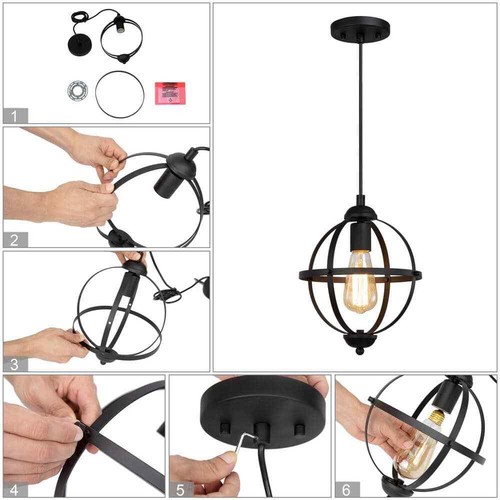 LNC Black Pendant Light Modern Globe 1-Light Cage Chandelier - Picture 9 of 10