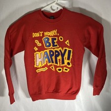 Vintage 80s Don't Worry Be Happy XL Sweatshirt USA Red Pullover Screen Stars