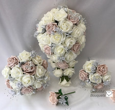 Wedding bouquets Flowers blush pink Butterfly Bride Bridesmaid Flower Girl Wand