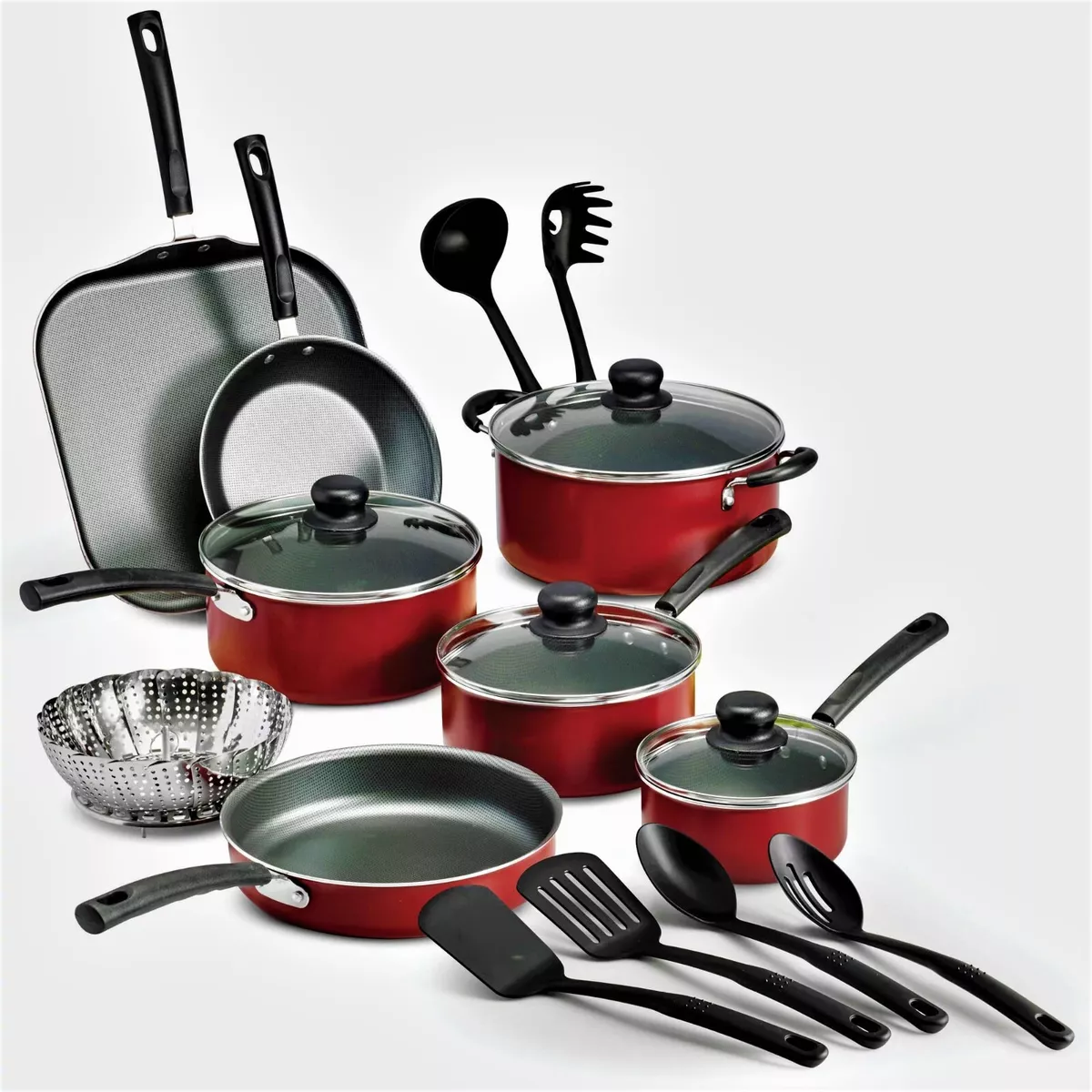 NEW 9-Piece Simple Cooking Nonstick Cookware Set (Red)